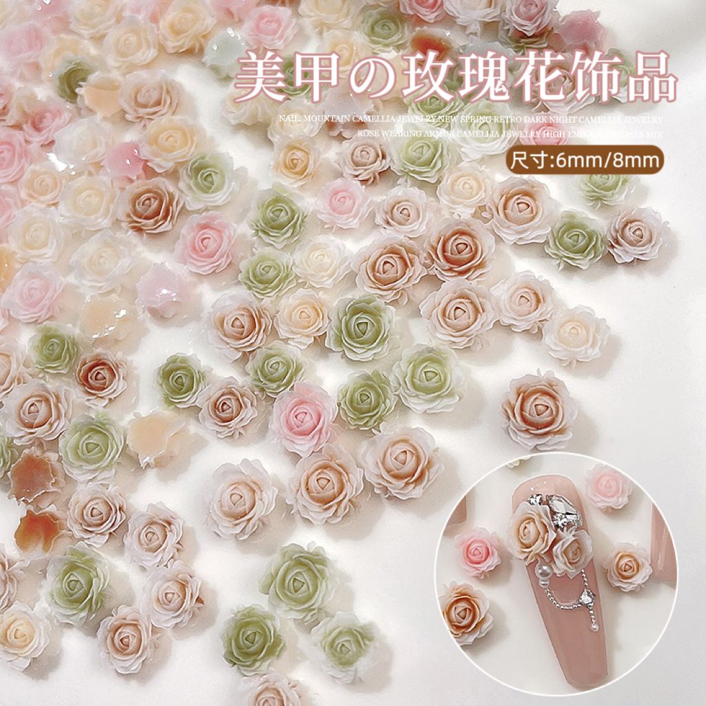 3D Gradient Roses Nail Art 50pcs 6mm/8mm Mix