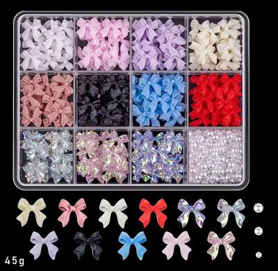 Mixed Color Variety Bow 3D Nail Charms Assorted Bows Nail Charms Mix Flatback Pearls