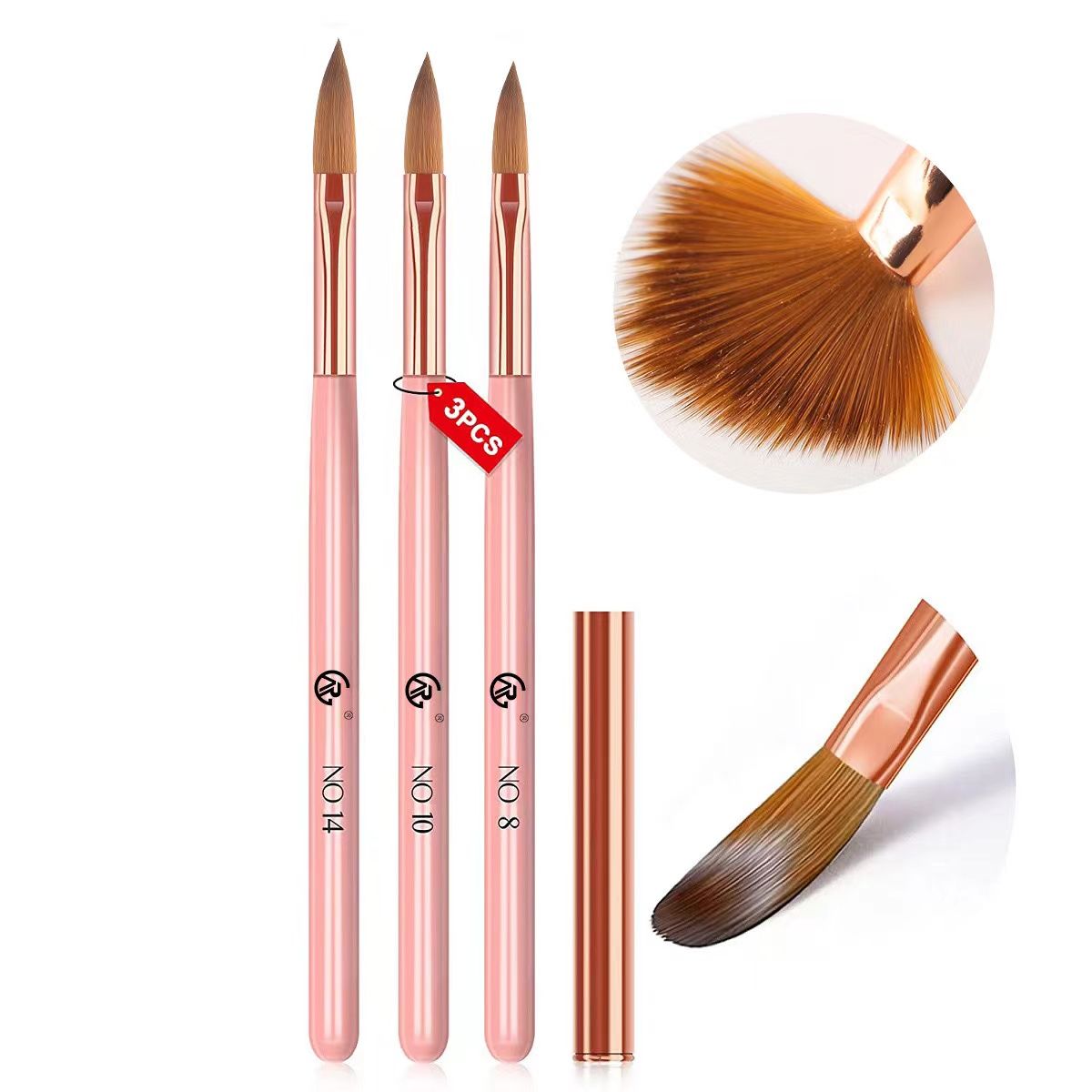 3pcs Pink Acrylic Brush,Size 8/10/14