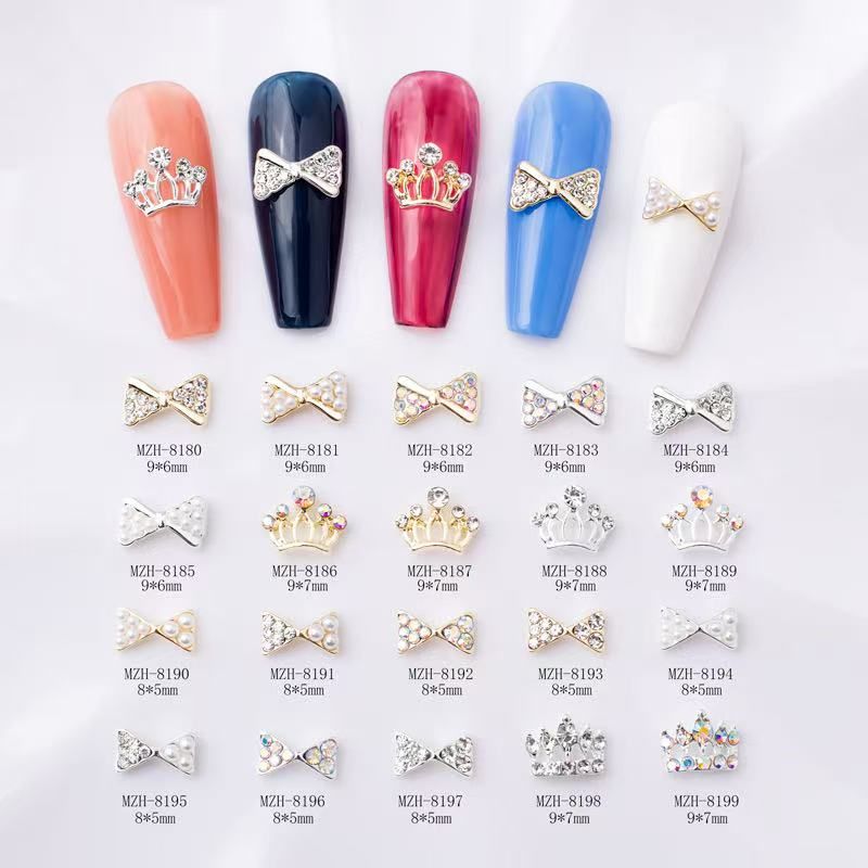 Crown Bow tie Alloy Nail Rhinstone 5pcs