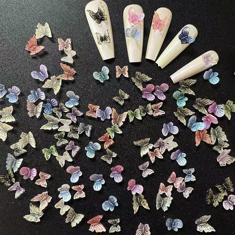 Mini Icy Transparent Butterfly Nail Rhinestones 20pcs