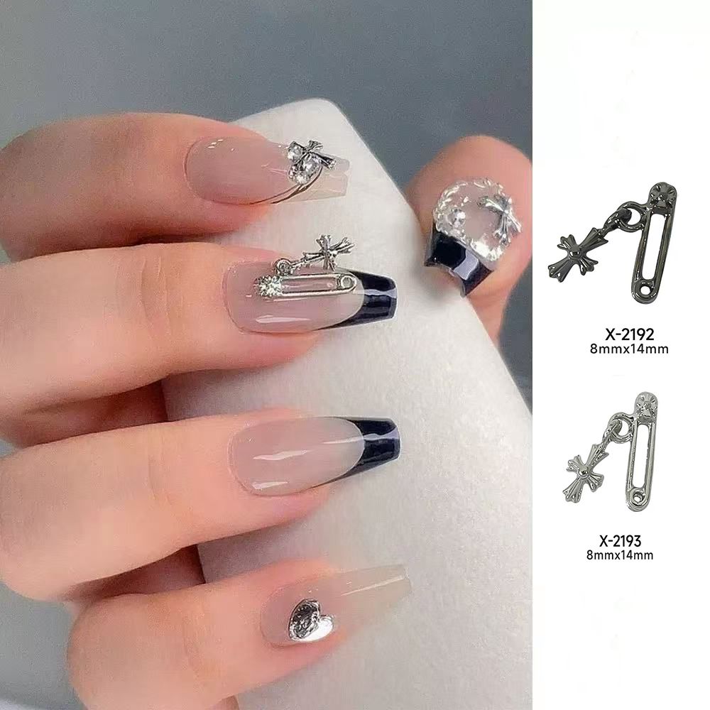 Brooch Cross Pendant Chrome Heart Metal Nail Accessories * 5pcs