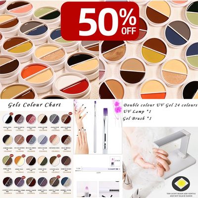 Clearance Sale - Colours UV Gel Set , 24 colours Double colour UV gel pot, UV Brush, UV+LED Lamp 26pcs Set