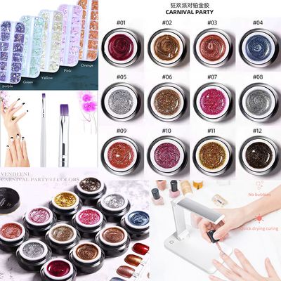 Clearance Sale - VENDEENI Carnival Party Gel 10g*12 Colours,Rhinestone 5pcs.UV&amp;LED Lamp, Gel Brush 19pcs Set