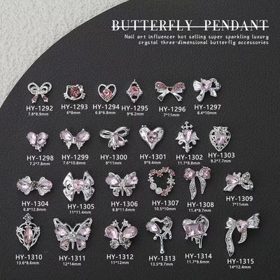Pink Butterfly Bowtie Alloy Rhinestone 4pcs