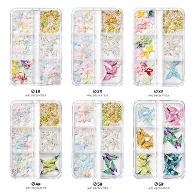 Luminous nail accessories three-color bow starfish resin 6-grid box three-dimensional fairy butterfly nail DIY decoration