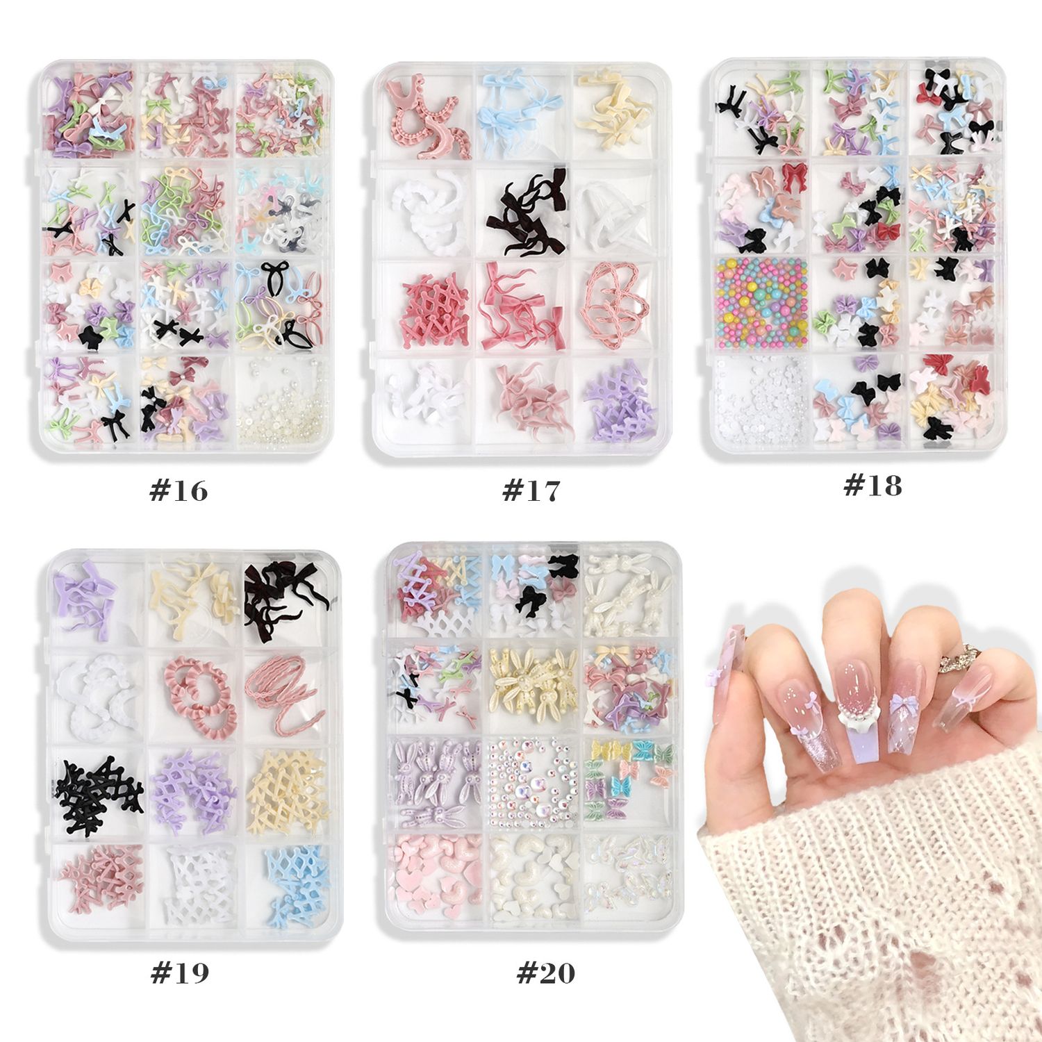 12-grid box soft carving ribbon cartoon cute three-dimensional love bow sweet style nail art mixed decorations