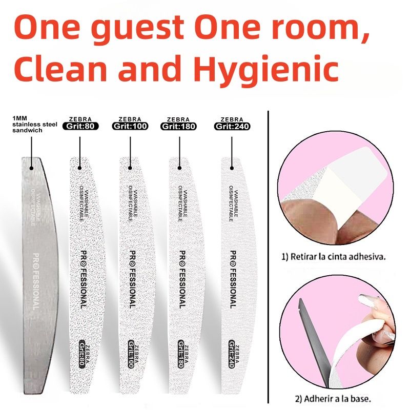 Reusable Peel and Stick Nail Files, Replaceable Emery Boards, Steel Base,  10 pcs + 1 Metal Board Set