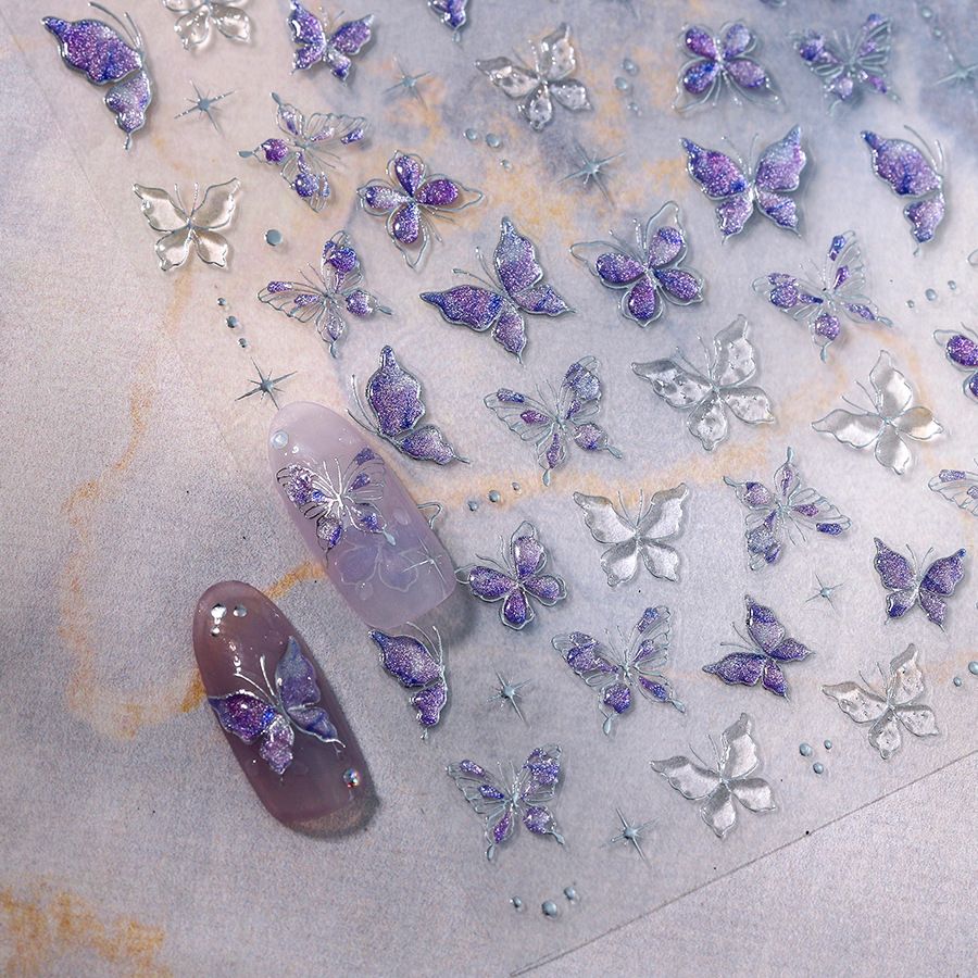5D luxury butterfly adhesive nail stickers jelly glue series