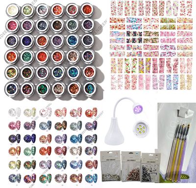 Clearance Sale - Sparkle Gel 10gl Pot 12 Colours (random), ,Rhinstone 3 packets,water nail sticker 48pcs, Rose UV&LED Lamp 18w, nail brush 6pcs, 65pcs Set Clearance Sale - Sparkle Gel 10gl Pot 12 Colours (random), ,Rhinstone 3 packets,water nail sticker 48pcs, Rose UV&LED Lamp 18w, nail brush 6pcs, 65pcs Set
