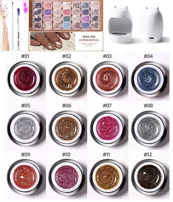 Clearance Sale - VENDEENI Carnival Party Gel 10g*12 Colours,28 grids box,master lamp,gel brush/ 14pcs