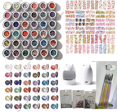 Clearance Sale - Sparkle Gel 10gl Pot 12 Colours (random), ,Rhinestone x3 ,water nail sticker 48pcs, master lamp, nail brush 6pcs - 65pcs Set