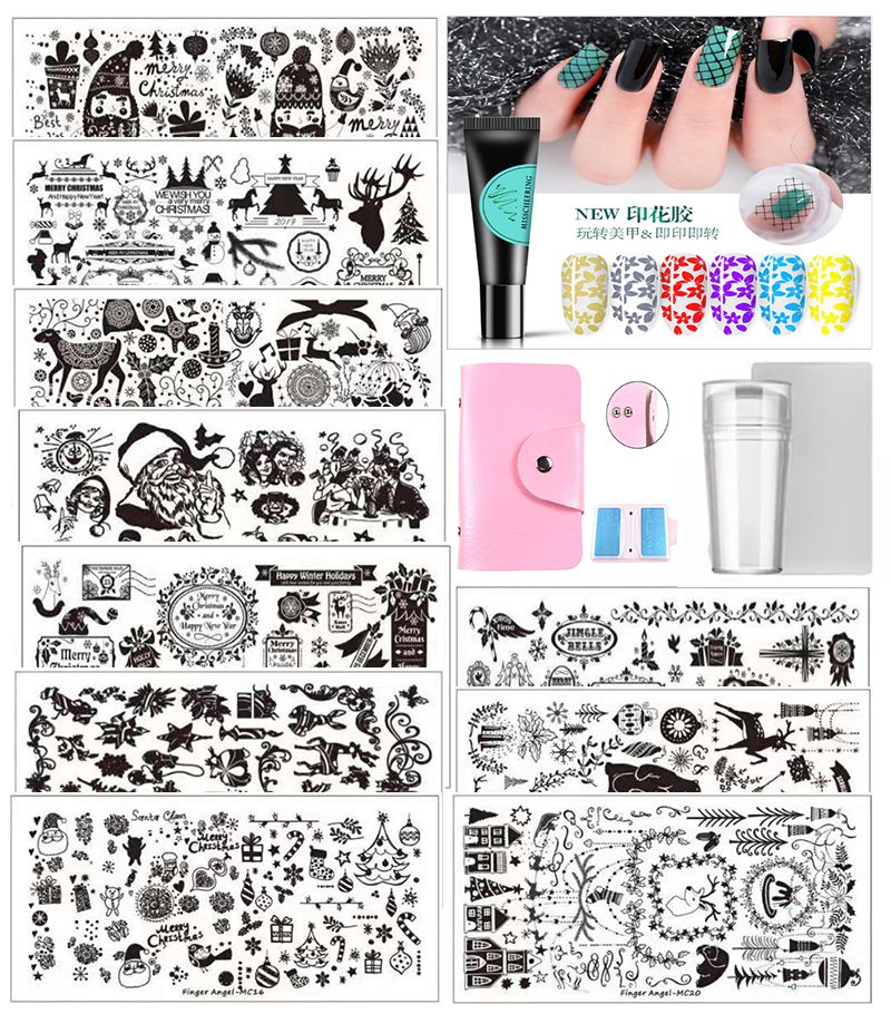 Stamping Set 18pcs stamping plate stamper stamping bag stamping gel 6 colours R99