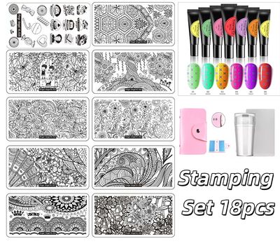 Stamping Set 18pcs stamping plate stamper stamping bag stamping gel 6 colours R99