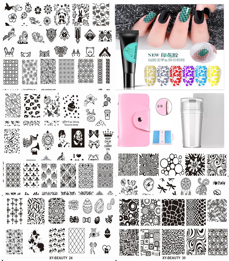 Stamping Set 18pcs stamping plate stamper stamping bag stamping gel 6 colours R99