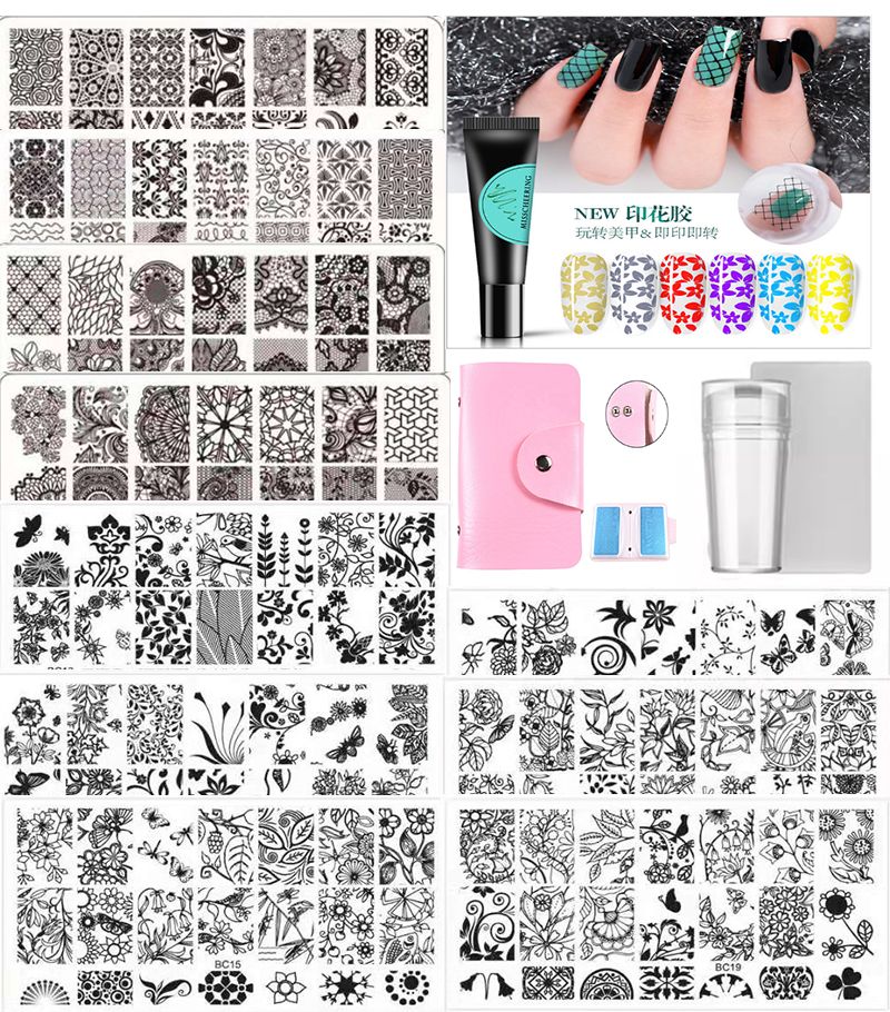 Stamping Set 18pcs stamping plate stamper stamping bag stamping gel 6 colours R99