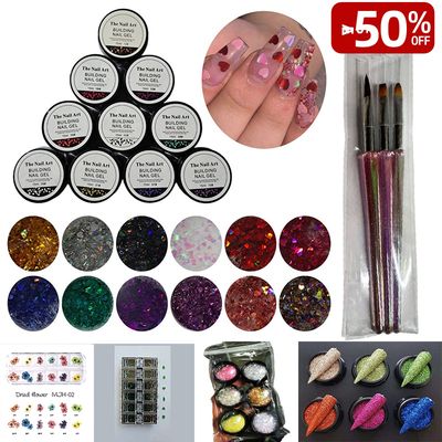 Clearance Sale - Non-stick Glitter builder gel 15ml*12 Colours Set, gel brush,Fine Glitter, 17pcs R188
