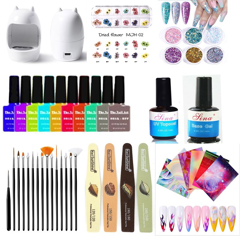 Gel polish nail lamp nail decoration top coat base coat brush filer sticker Set