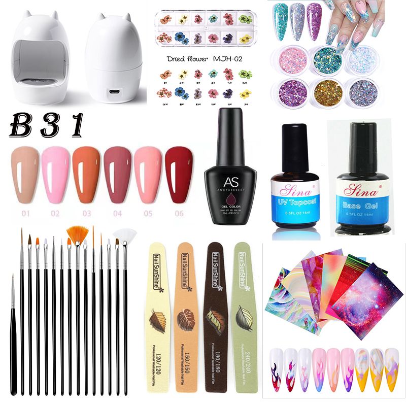 Set 31-40 Gel polish nail lamp nail decoration top coat base coat brush filer sticker