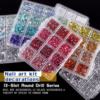 DIY 12-compartment Boxed Resin Acrylic Mixed Color Flat Round Rhinestone Nail Art Decorations