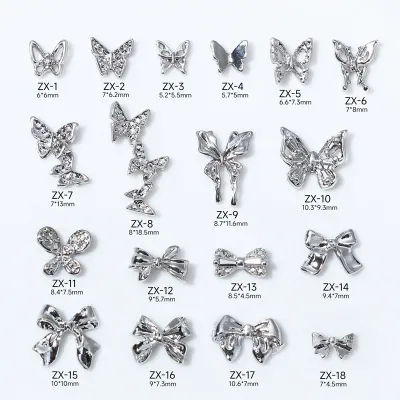 Silver Alloy Butterfly Nail Rhinestones 20pcs