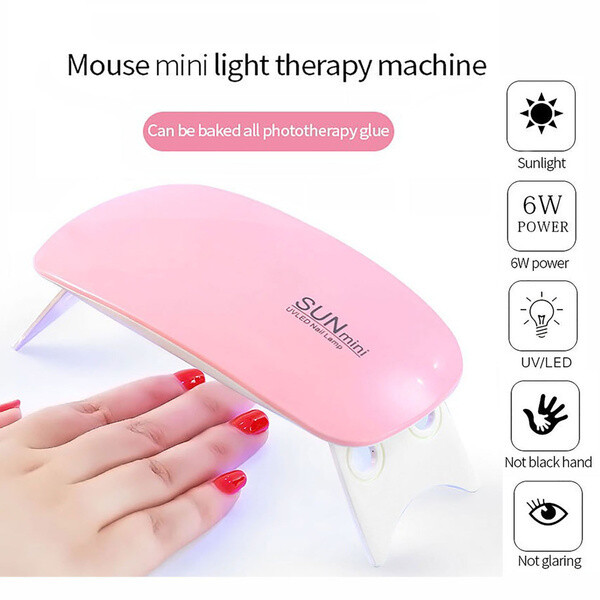 Mini UV LED Nail Lamp, Portable Gel Light Mouse Shape Pocket Size Nail Dryer with USB Cable for All Gel Polish and Detection Light 6W