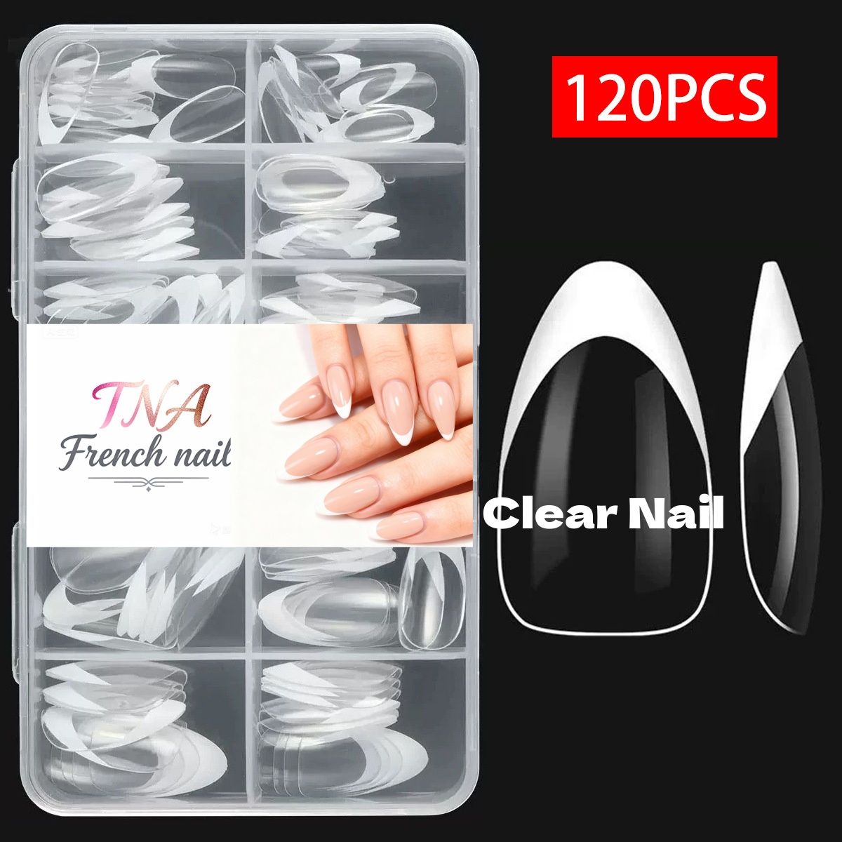 Press On Almond White French Tips