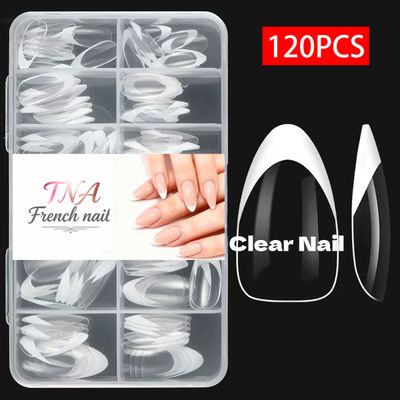 Press On Almond White French Tips