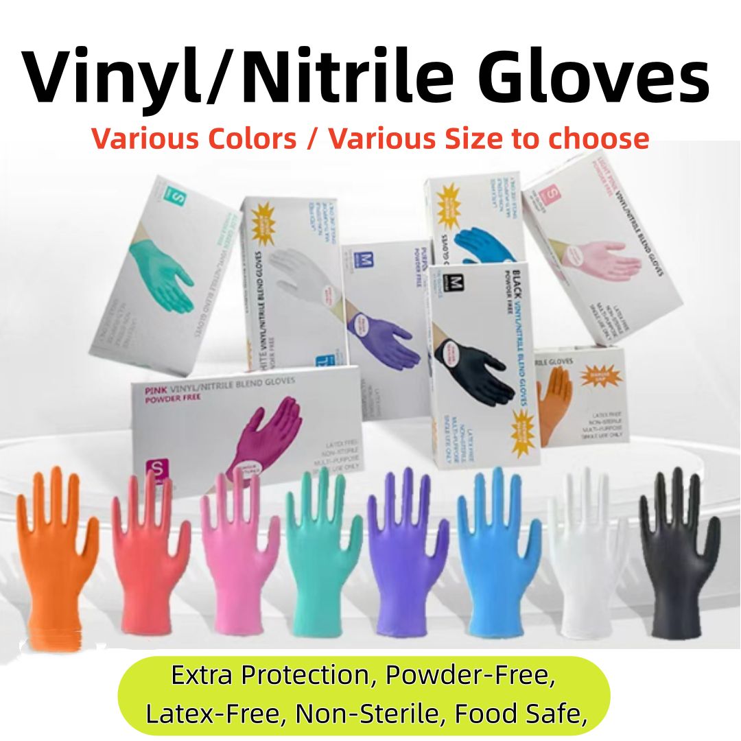 Vinyl/Nitrile Blend Disposable Gloves 100pcs(50paris)