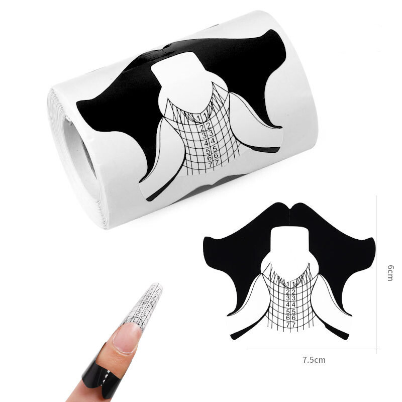 QZ21 500 slices/Roll Nail Form Extension Sticker Self-Adhesive Nail Tips Guide, Gel Nail Stickers for Poly Gel/Extension/Acrylic Nail Molds Builder
