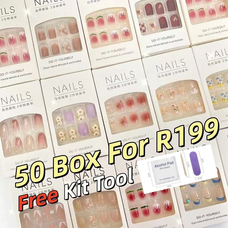 Random Press On Nail 50 Boxes + FREE Tool Kit R199 ( No Repeat)