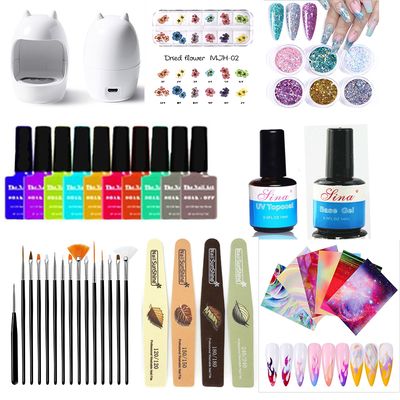 Gel polish nail lamp nail decoration top coat base coat brush filer sticker Set