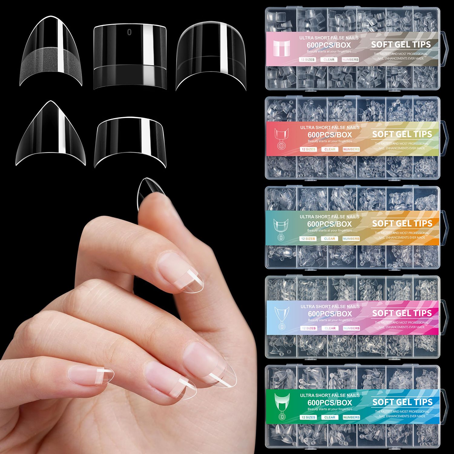 600pcs Ultra Short False Nails Soft Gel Tips