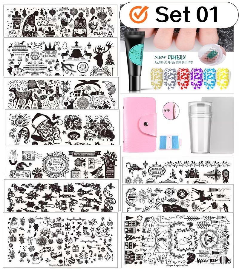 Stamping Set 18pcs stamping plate stamper stamping bag stamping gel 6 colours R99