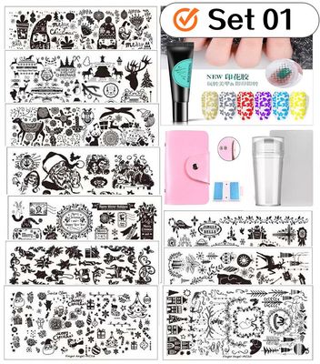 Stamping Set 18pcs stamping plate stamper stamping bag stamping gel 6 colours R99