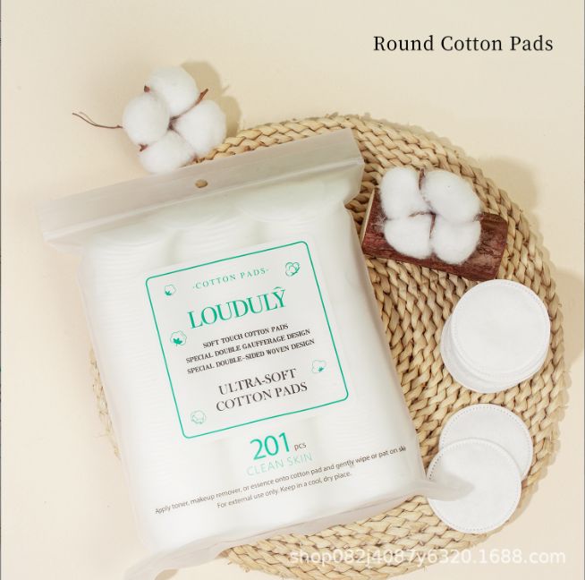 201pcs LD828 Hypoallergenic 100% Cotton Round Pads for Makeup Remover and Skincare