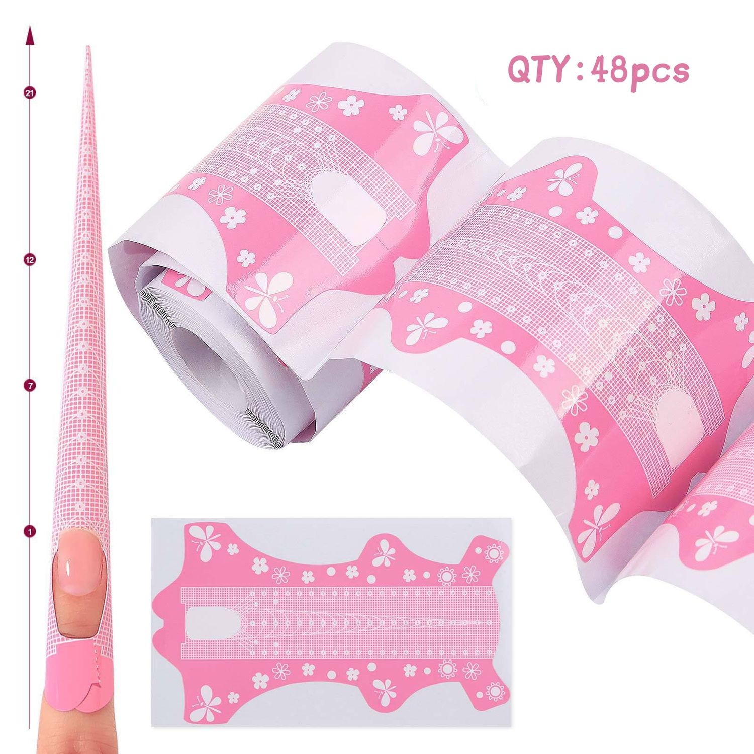 48pcs Pink Extra Nail Form Extension Sticker Self-Adhesive Nail Tips Guide