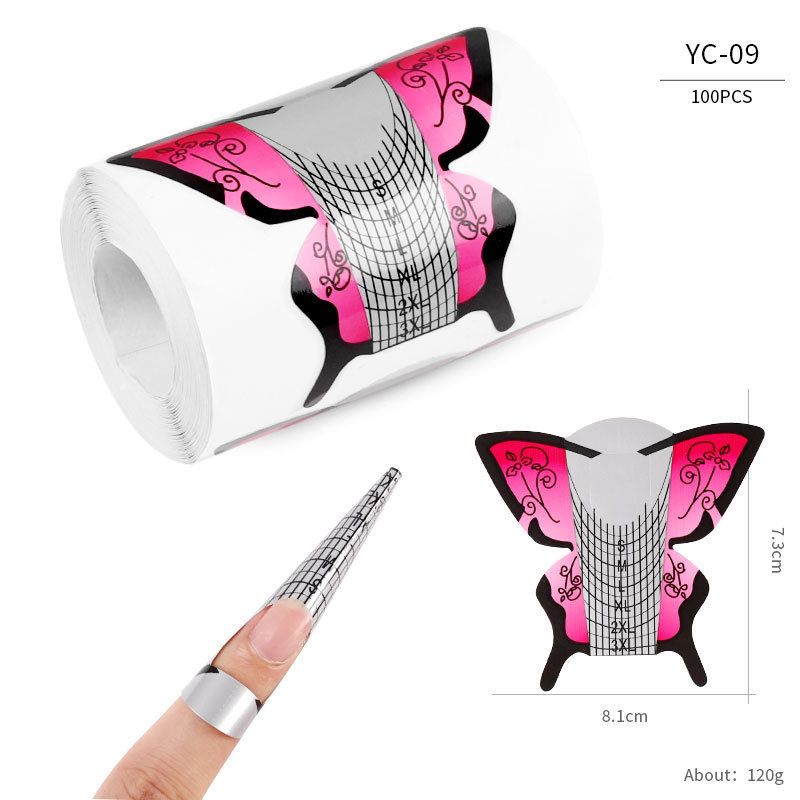 100pcs Nail Form Extension Sticker Self-Adhesive Nail Tips Guide, Gel Nail Stickers for Poly Gel/Extension/Acrylic Nail Molds Builder