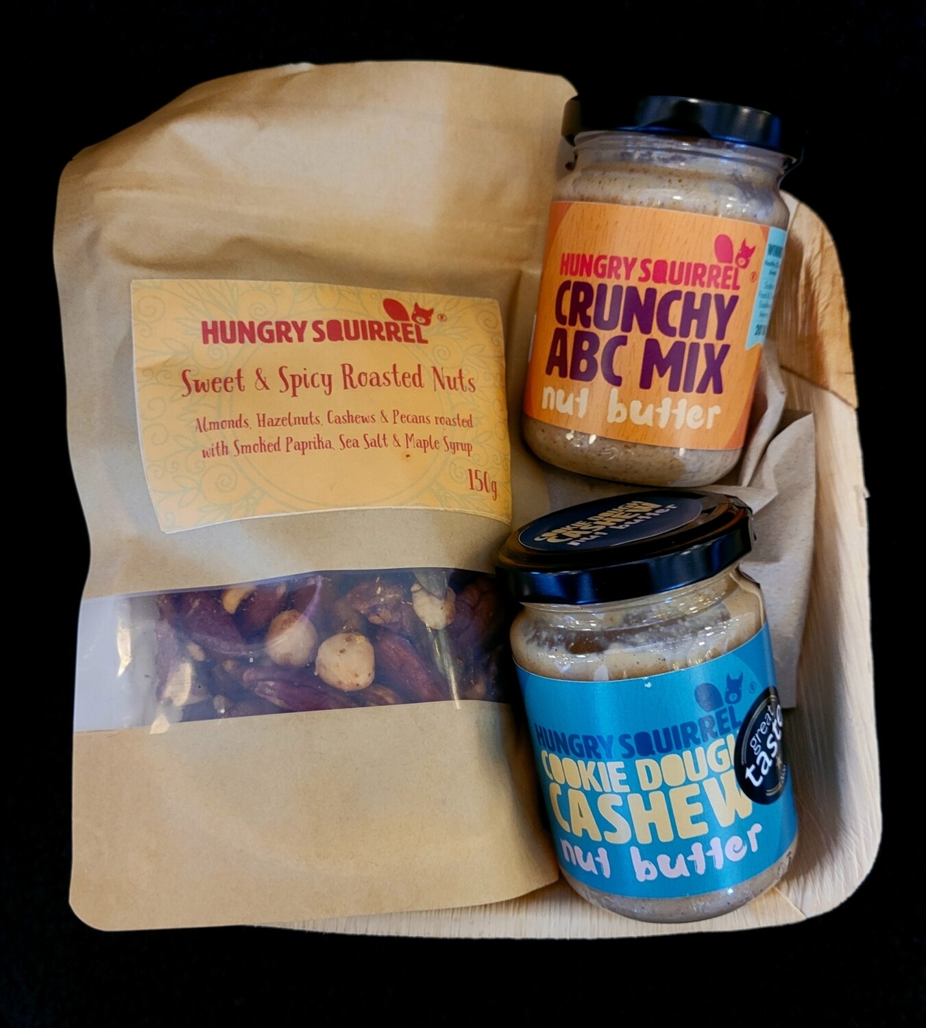 2 x 180g jars and bag of Spiced Roasted Nuts Gift Pack