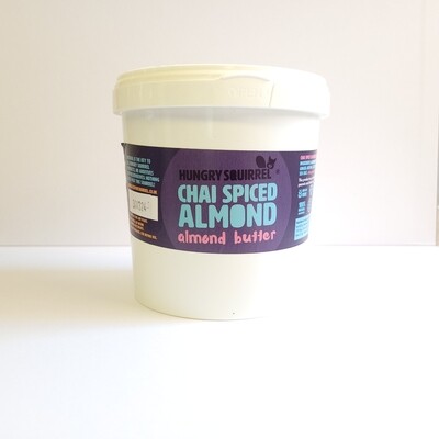 1kg tub of Hungry Squirrel Chai Spiced Almond butter – Great Taste Award-winning almond butter infused with warming chai spic
