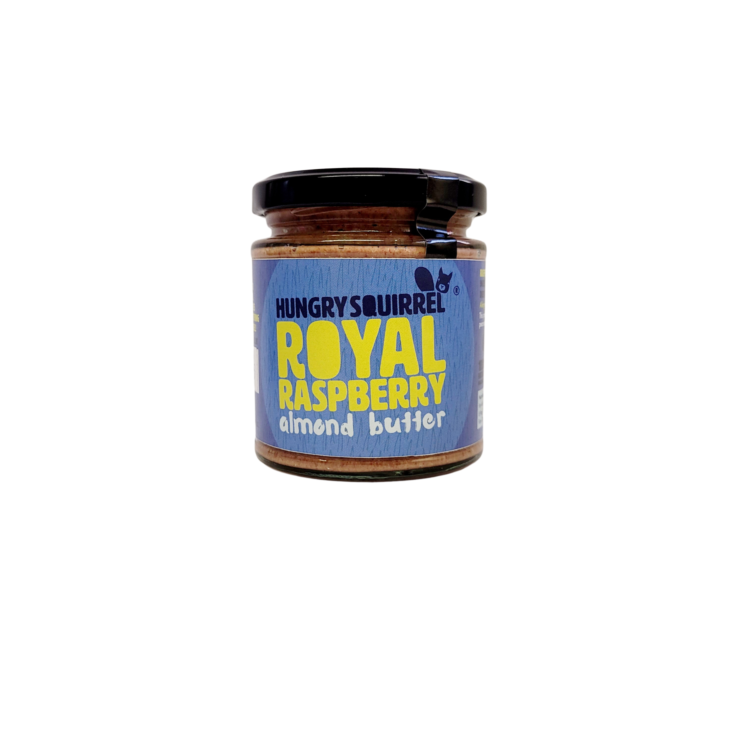 Jar of Royal Raspberry Almond Butter on white background

