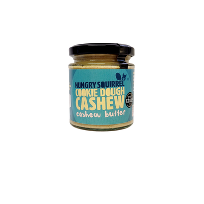 Jar of Hungry Squirrel Cookie Dough Cashew Butter on a white background