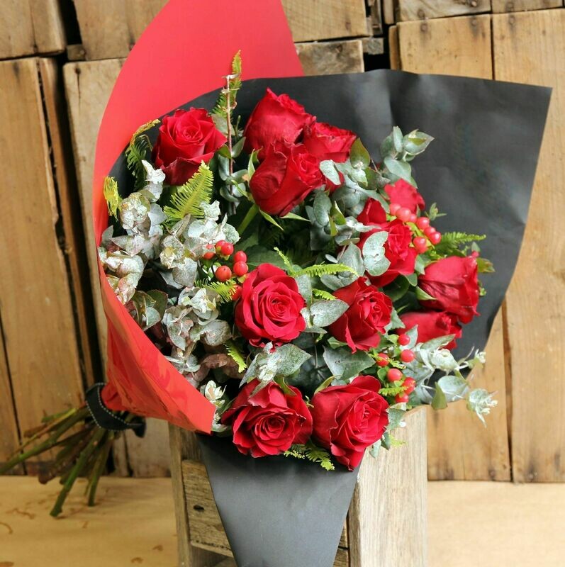 Dozen Long Stem Red Rose Bouquet