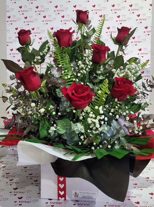 Dozen Red Rose Box Arrangement