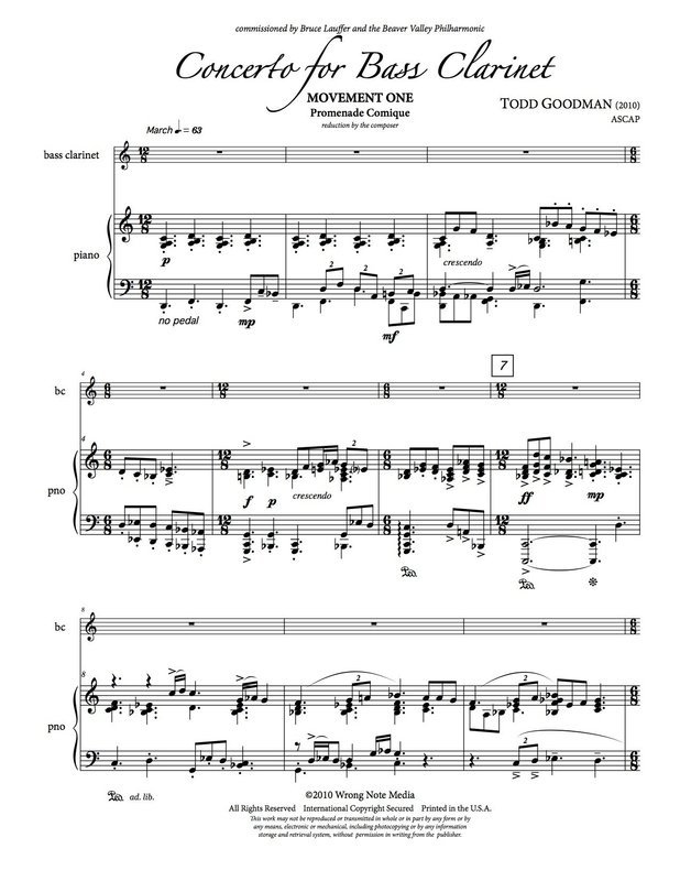 CONCERTO FOR BASS CLARINET (Piano) by Todd Goodman