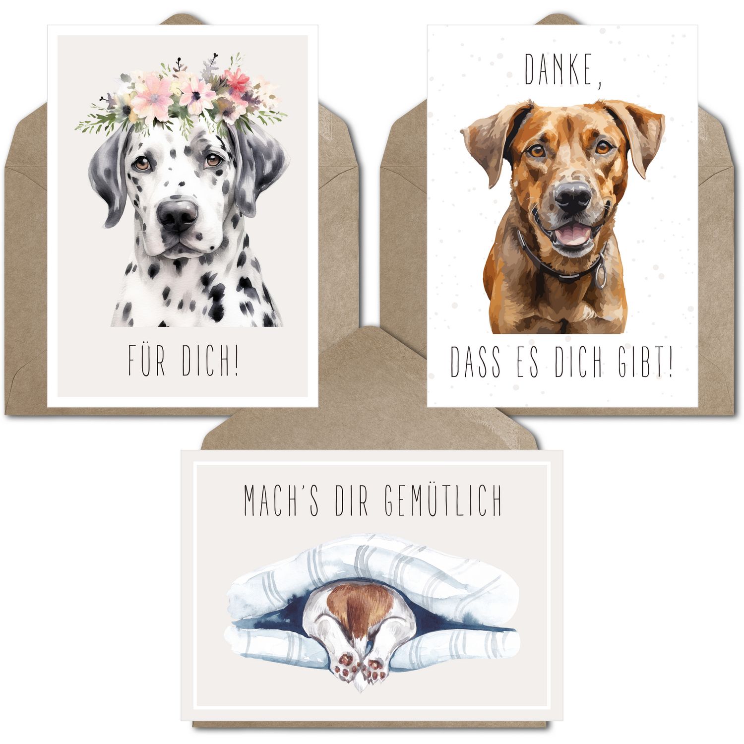 Kartenset - Hundefreunde: 3 liebevolle Motive für jeden Anlass (inkl. Umschläge)