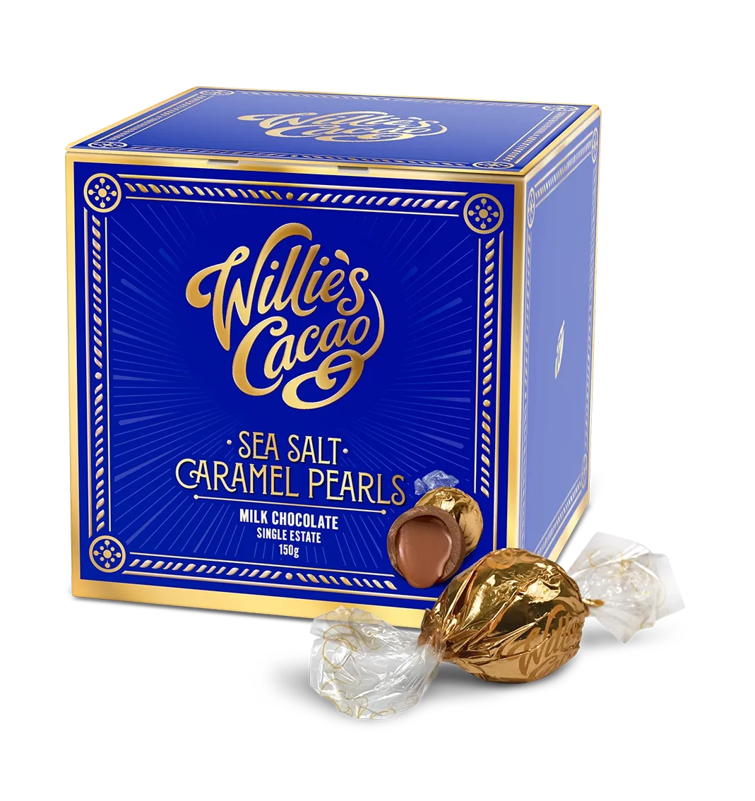 Sea Salt Caramel Pearls. Single Estate Milk Chocolate.150g by WILLIE CACAO