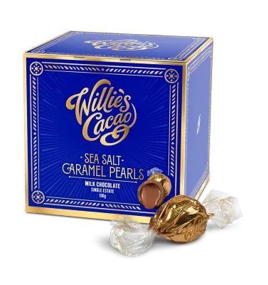 Sea Salt Caramel Pearls. Single Estate Milk Chocolate.150g by WILLIE CACAO