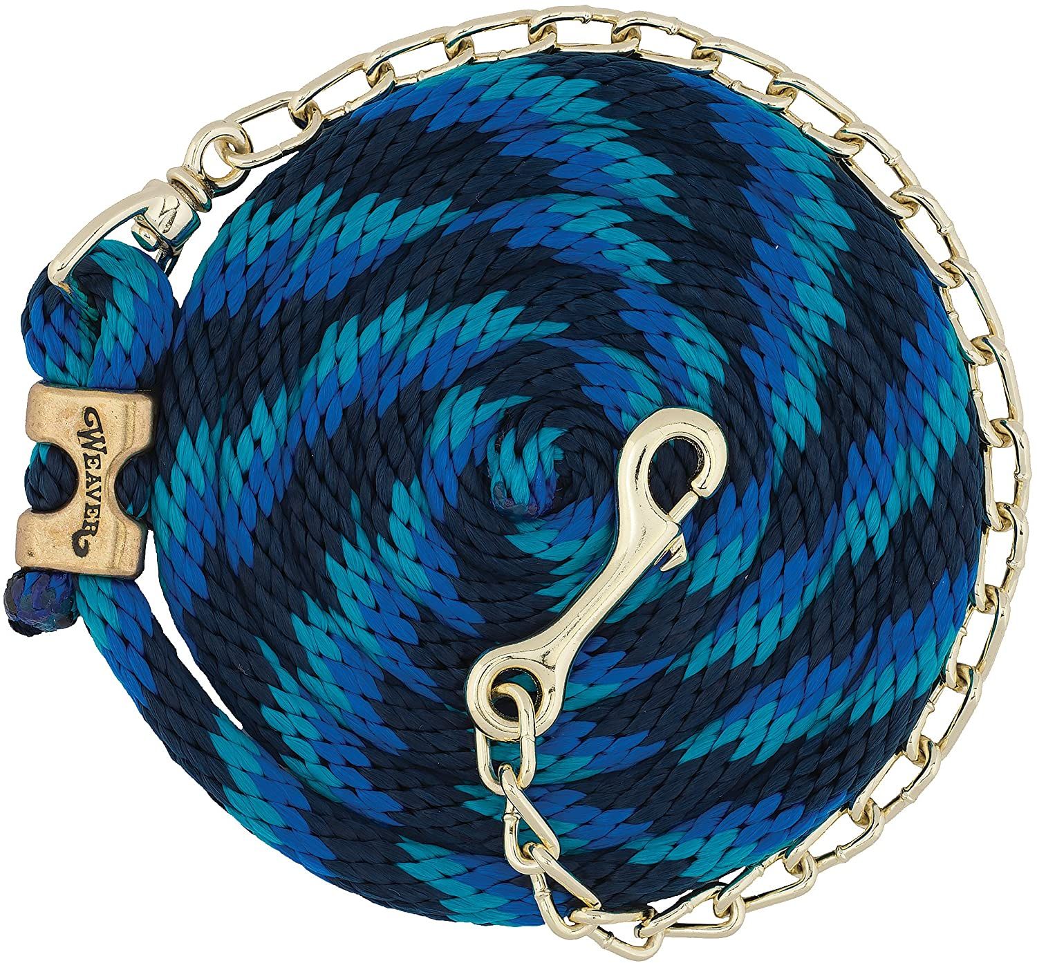 WEAVER - Poly Lead Rope w/Brass Plated Swivel Chain, Color: Marine/Bleu/Turquoise, Size: 5/8&#39;&#39; x 8&#39;6&#39;&#39;