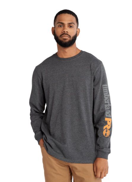 TIMBERLAND - Core Logo Long Sleeve Shirt, Size: Medium, Color: Deepest Grey Heather